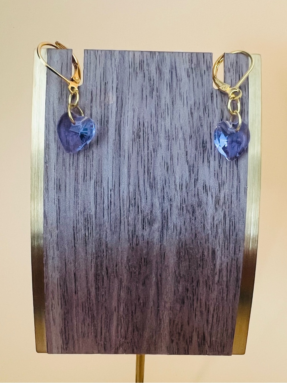 Lilac Crystal heart earrings Gold plated